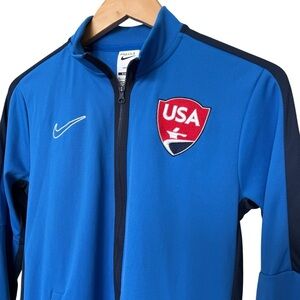 NIKE Unisex USA Karate Team Varsity Jacket Blue Full Zip Size S Slim Fit Dri-Fit